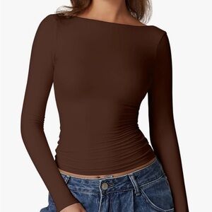 Quinsen High Neck Open Back Double Lined Top Small